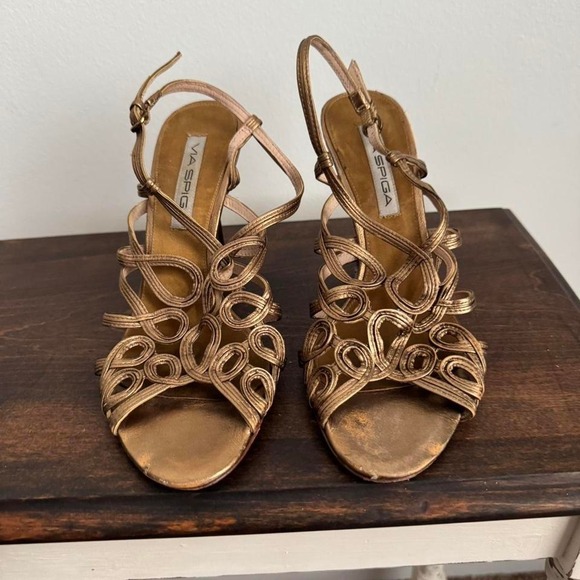 Y2K Via Spiga Gold Bronze Heel Size 8 - Picture 4 of 7